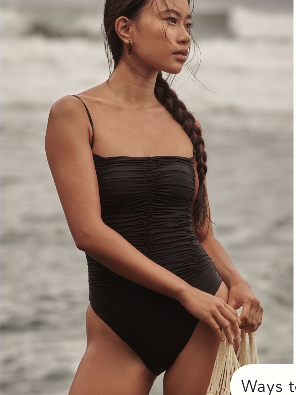 Anthropologie Sanctuary Shirred Black Ruched One-Piece Swimsuit